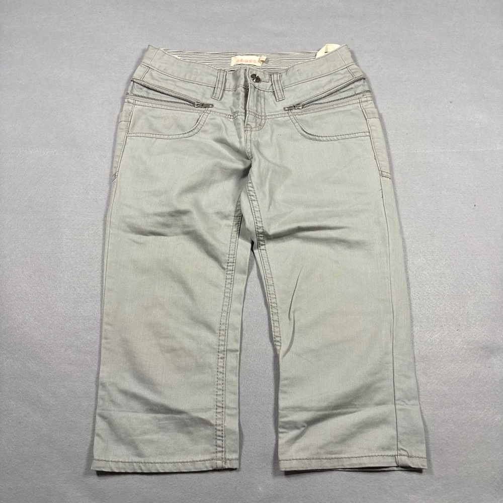 Y2K Women Low Rise Zipper Detail Cropped Capri Pants Gray Cotton Size XS